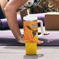 American Samoa Flag Day Tumbler With Handle Fautasi Race Pago Pago-Aeto Eagle Wings Tribal Style