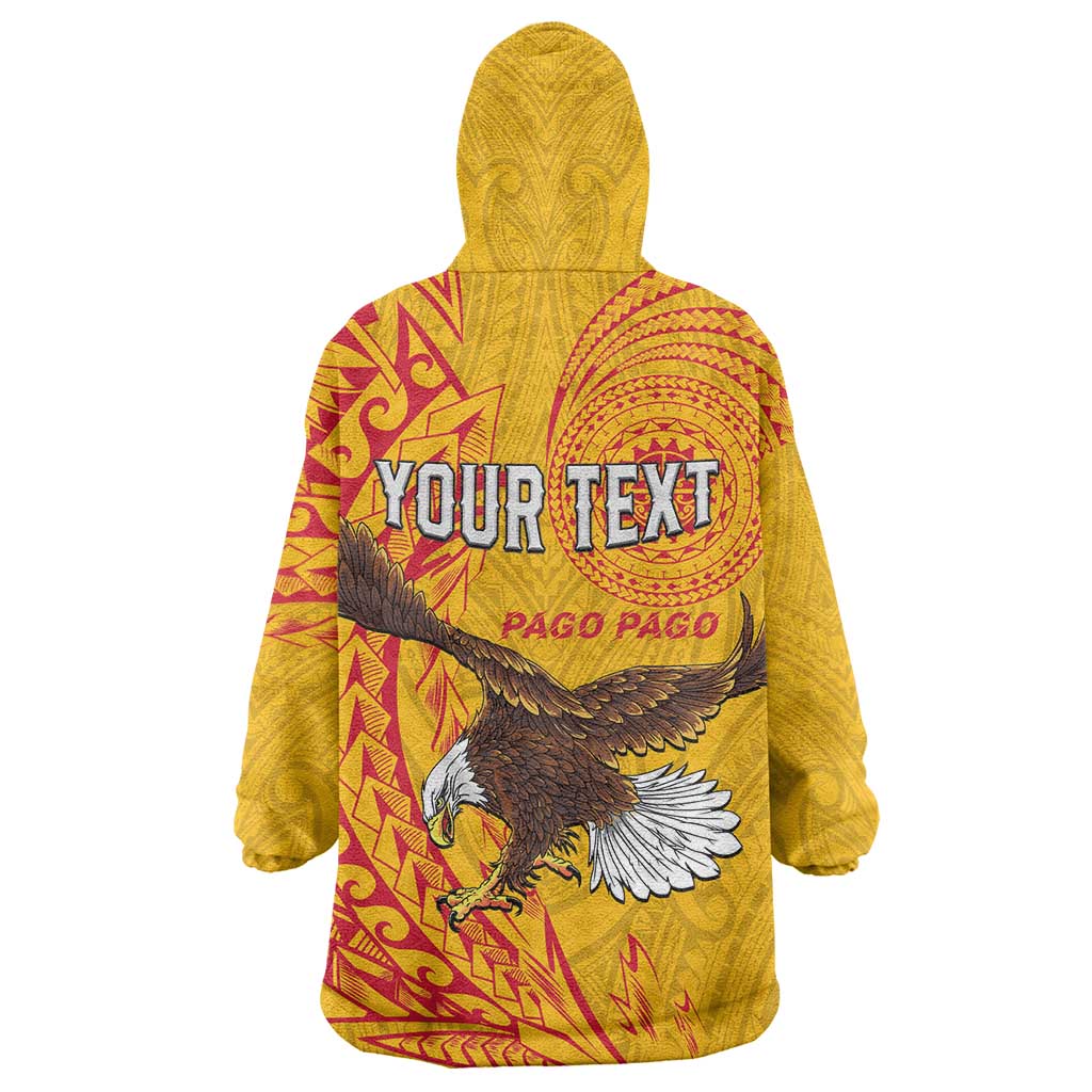 Personalised American Samoa Flag Day Wearable Blanket Hoodie Fautasi Race Pago Pago-Aeto Eagle Wings Tribal Style