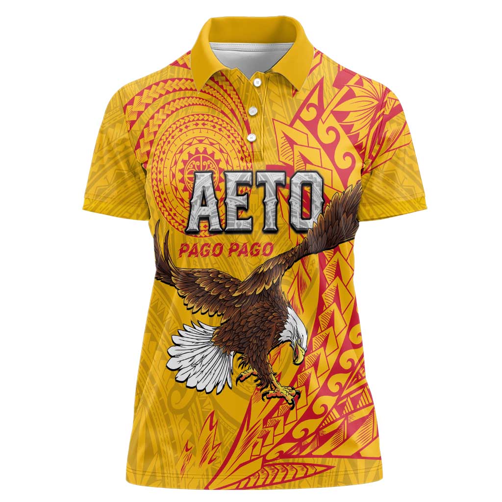 Personalised American Samoa Flag Day Women Polo Shirt Fautasi Race Pago Pago-Aeto Eagle Wings Tribal Style LT03 Female Multicolor - Polynesian Pride