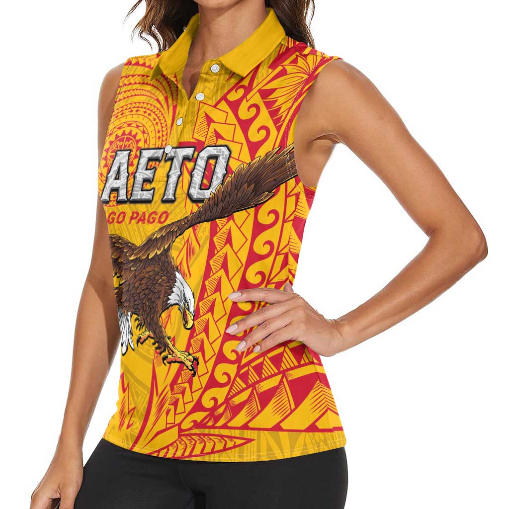 Personalised American Samoa Flag Day Women Sleeveless Polo Shirt Fautasi Race Pago Pago-Aeto Eagle Wings Tribal Style LT03 - Polynesian Pride