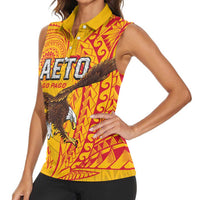Personalised American Samoa Flag Day Women Sleeveless Polo Shirt Fautasi Race Pago Pago-Aeto Eagle Wings Tribal Style LT03 - Polynesian Pride