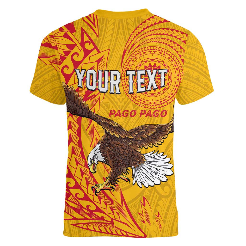 Personalised American Samoa Flag Day Women V-Neck T-Shirt Fautasi Race Pago Pago-Aeto Eagle Wings Tribal Style LT03 - Polynesian Pride