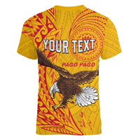 Personalised American Samoa Flag Day Women V-Neck T-Shirt Fautasi Race Pago Pago-Aeto Eagle Wings Tribal Style LT03 - Polynesian Pride