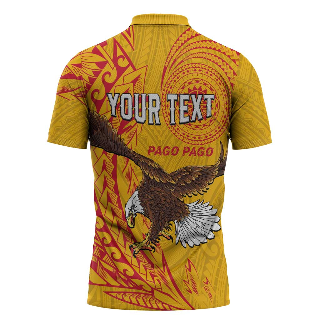 Personalised American Samoa Flag Day Zipper Polo Shirt Fautasi Race Pago Pago-Aeto Eagle Wings Tribal Style LT03 - Polynesian Pride
