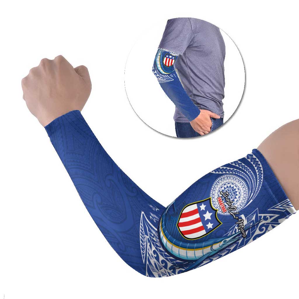 Personalised American Samoa Flag Day Arm Sleeves Fautasi Race Fagatogo-Iseula O Le Moana Sailfish Tribal Style
