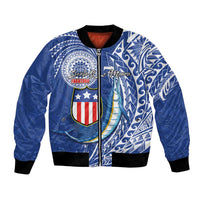 Personalised American Samoa Flag Day Bomber Jacket Fautasi Race Fagatogo-Iseula O Le Moana Sailfish Tribal Style LT03 Unisex Multicolor - Polynesian Pride