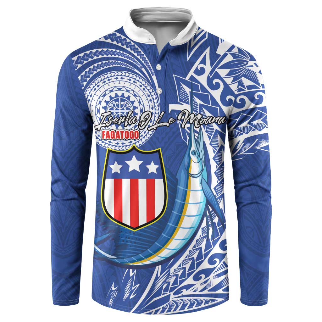 Personalised American Samoa Flag Day Button Sweatshirt Fautasi Race Fagatogo-Iseula O Le Moana Sailfish Tribal Style LT03 Multicolor - Polynesian Pride