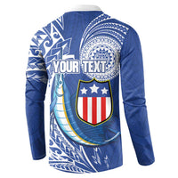 Personalised American Samoa Flag Day Button Sweatshirt Fautasi Race Fagatogo-Iseula O Le Moana Sailfish Tribal Style LT03 - Polynesian Pride