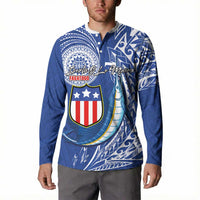Personalised American Samoa Flag Day Button Sweatshirt Fautasi Race Fagatogo-Iseula O Le Moana Sailfish Tribal Style LT03 - Polynesian Pride
