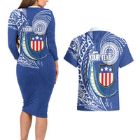 Personalised American Samoa Flag Day Couples Matching Long Sleeve Bodycon Dress and Hawaiian Shirt Fautasi Race Fagatogo-Iseula O Le Moana Sailfish Tribal Style LT03 - Polynesian Pride