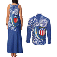 Personalised American Samoa Flag Day Couples Matching Tank Maxi Dress and Long Sleeve Button Shirt Fautasi Race Fagatogo-Iseula O Le Moana Sailfish Tribal Style LT03 - Polynesian Pride