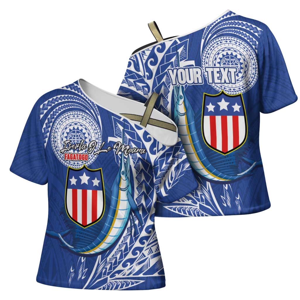 Personalised American Samoa Flag Day Cross Shoulder Shirt Fautasi Race Fagatogo-Iseula O Le Moana Sailfish Tribal Style LT03 - Polynesian Pride