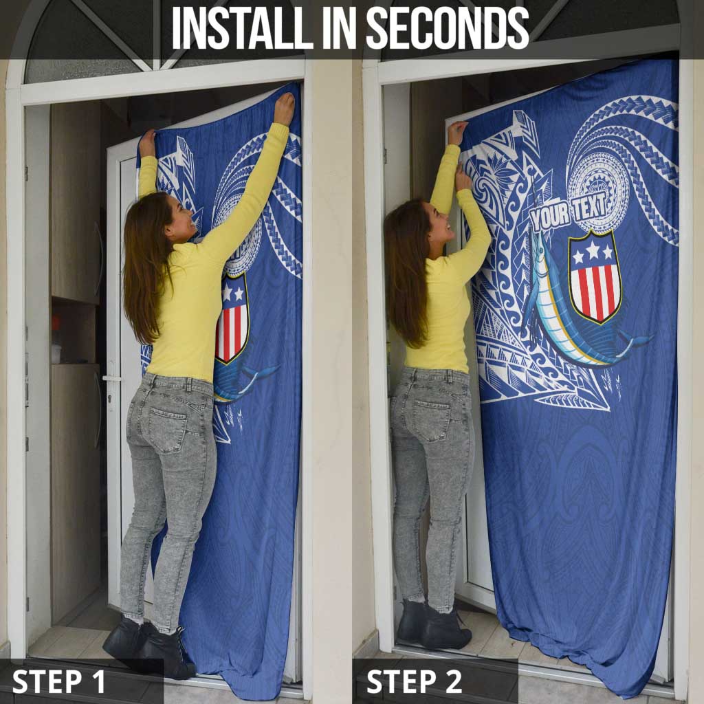 Personalised American Samoa Flag Day Door Cover Fautasi Race Fagatogo-Iseula O Le Moana Sailfish Tribal Style LT03 - Polynesian Pride