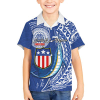 Personalised American Samoa Flag Day Family Matching Long Sleeve Bodycon Dress and Hawaiian Shirt Fautasi Race Fagatogo-Iseula O Le Moana Sailfish Tribal Style LT03 Son's Shirt Multicolor - Polynesian Pride