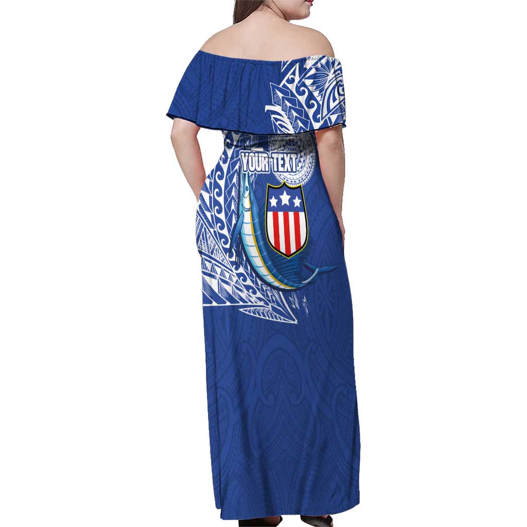 Personalised American Samoa Flag Day Family Matching Off Shoulder Maxi Dress and Hawaiian Shirt Fautasi Race Fagatogo-Iseula O Le Moana Sailfish Tribal Style LT03 - Polynesian Pride