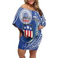 Personalised American Samoa Flag Day Family Matching Off Shoulder Short Dress and Hawaiian Shirt Fautasi Race Fagatogo-Iseula O Le Moana Sailfish Tribal Style LT03 Mom's Dress Multicolor - Polynesian Pride