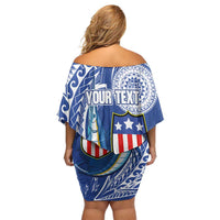 Personalised American Samoa Flag Day Family Matching Off Shoulder Short Dress and Hawaiian Shirt Fautasi Race Fagatogo-Iseula O Le Moana Sailfish Tribal Style LT03 - Polynesian Pride