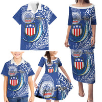 Personalised American Samoa Flag Day Family Matching Puletasi and Hawaiian Shirt Fautasi Race Fagatogo-Iseula O Le Moana Sailfish Tribal Style LT03 - Polynesian Pride
