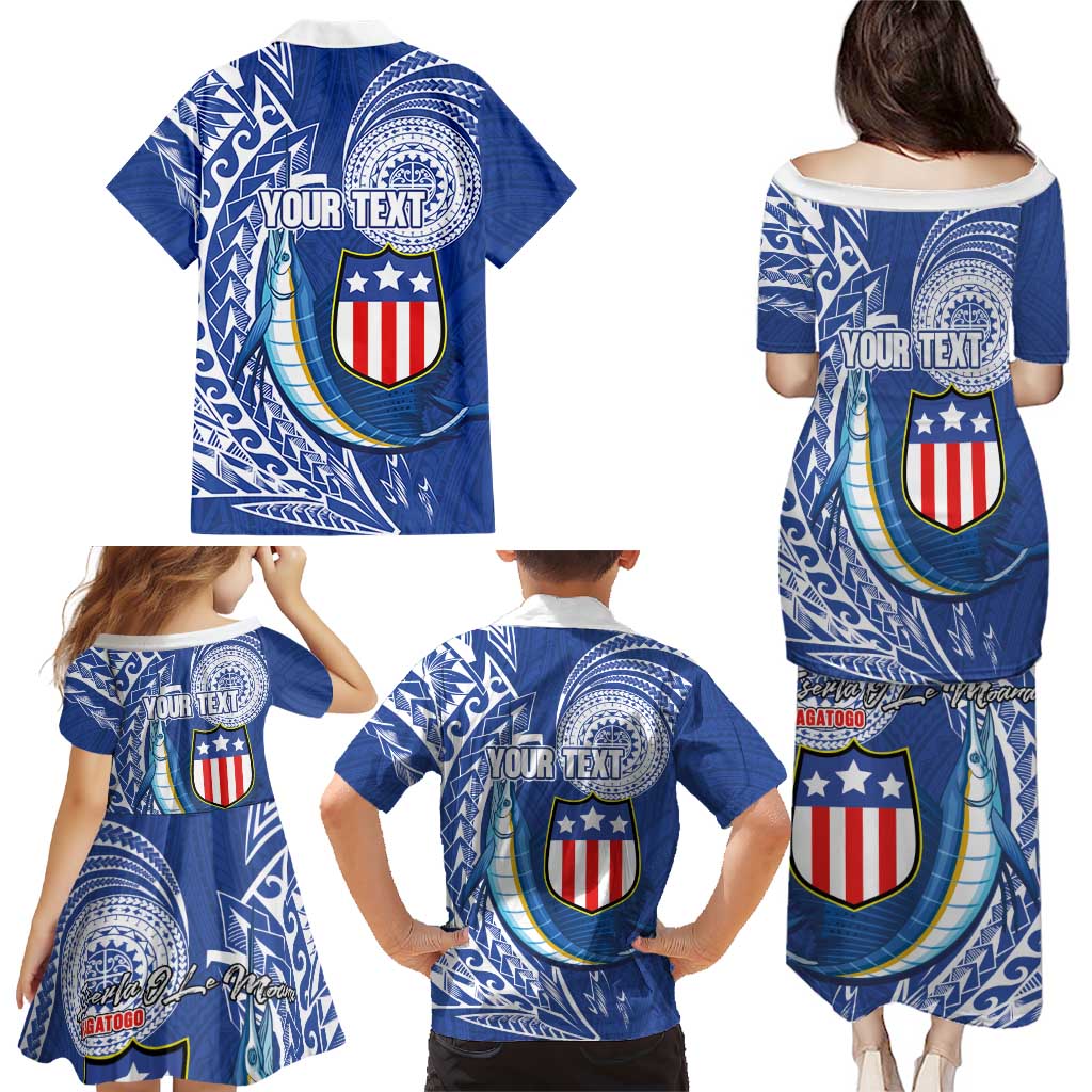Personalised American Samoa Flag Day Family Matching Puletasi and Hawaiian Shirt Fautasi Race Fagatogo-Iseula O Le Moana Sailfish Tribal Style LT03 - Polynesian Pride