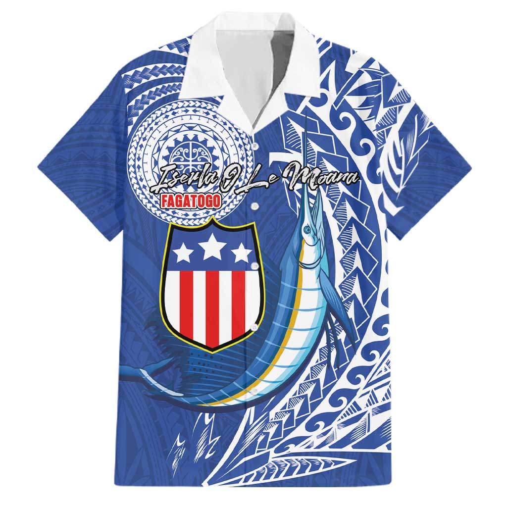 Personalised American Samoa Flag Day Family Matching Short Sleeve Bodycon Dress and Hawaiian Shirt Fautasi Race Fagatogo-Iseula O Le Moana Sailfish Tribal Style LT03 Dad's Shirt - Short Sleeve Multicolor - Polynesian Pride