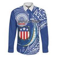 Personalised American Samoa Flag Day Family Matching Short Sleeve Bodycon Dress and Hawaiian Shirt Fautasi Race Fagatogo-Iseula O Le Moana Sailfish Tribal Style LT03 Dad's Shirt - Long Sleeve Multicolor - Polynesian Pride