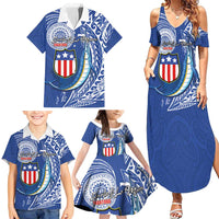 Personalised American Samoa Flag Day Family Matching Summer Maxi Dress and Hawaiian Shirt Fautasi Race Fagatogo-Iseula O Le Moana Sailfish Tribal Style LT03 - Polynesian Pride