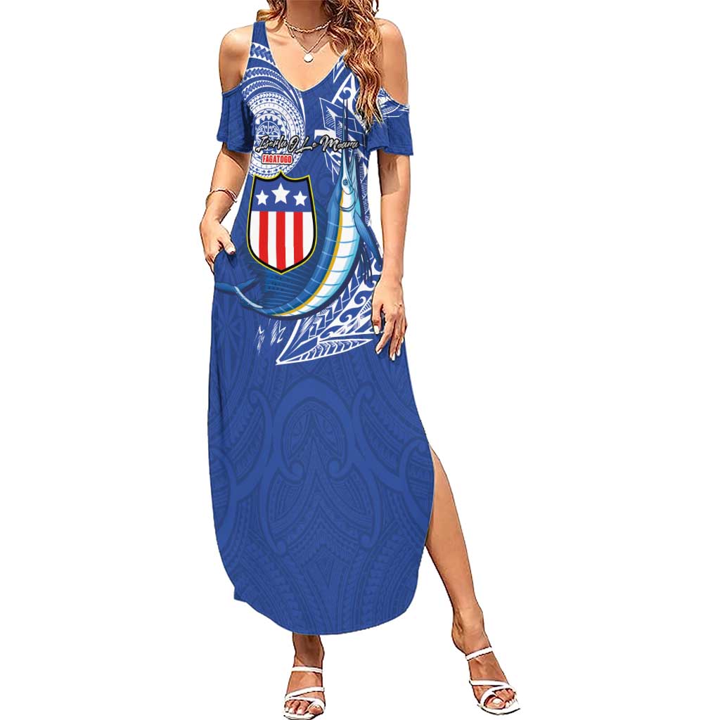 Personalised American Samoa Flag Day Family Matching Summer Maxi Dress and Hawaiian Shirt Fautasi Race Fagatogo-Iseula O Le Moana Sailfish Tribal Style LT03 Mom's Dress Multicolor - Polynesian Pride