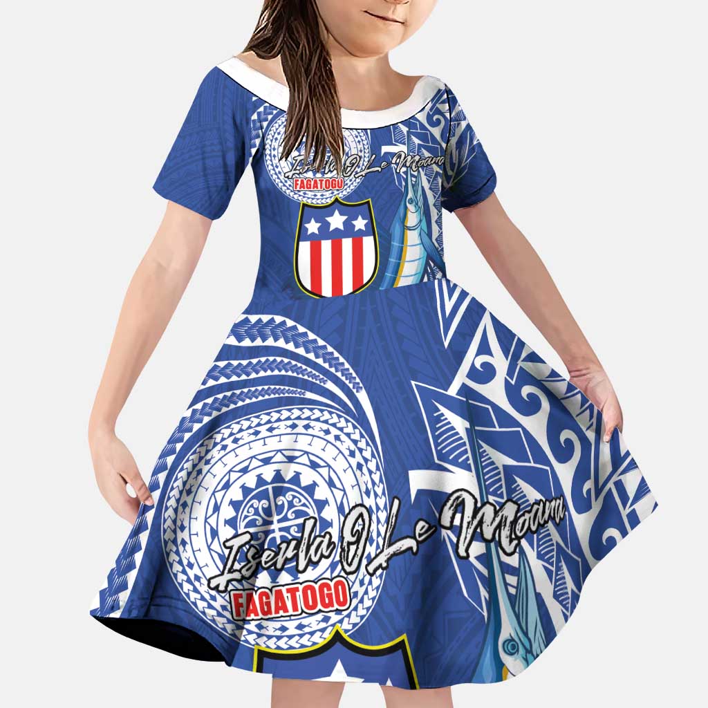 Personalised American Samoa Flag Day Family Matching Tank Maxi Dress and Hawaiian Shirt Fautasi Race Fagatogo-Iseula O Le Moana Sailfish Tribal Style LT03 Daughter's Dress Multicolor - Polynesian Pride