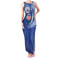 Personalised American Samoa Flag Day Family Matching Tank Maxi Dress and Hawaiian Shirt Fautasi Race Fagatogo-Iseula O Le Moana Sailfish Tribal Style LT03 Mom's Dress Multicolor - Polynesian Pride