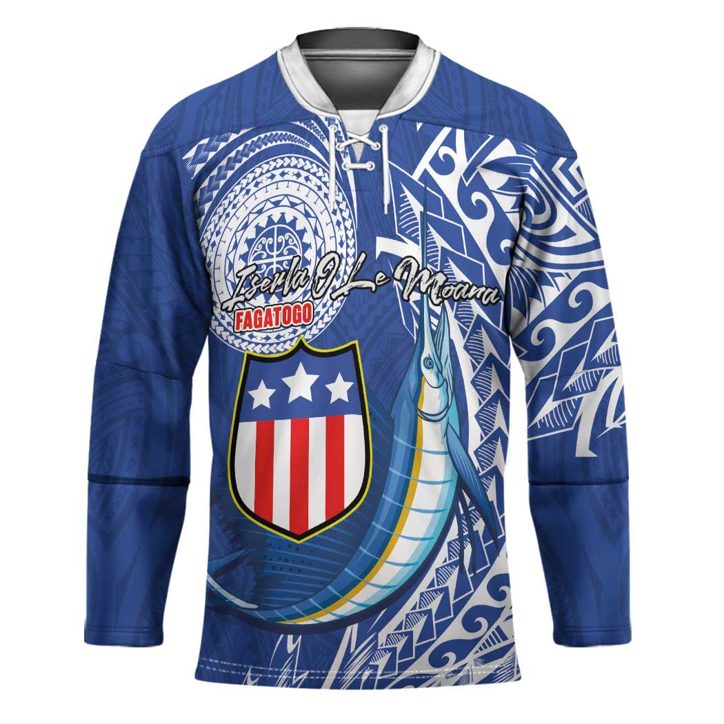 Personalised American Samoa Flag Day Hockey Jersey Fautasi Race Fagatogo-Iseula O Le Moana Sailfish Tribal Style