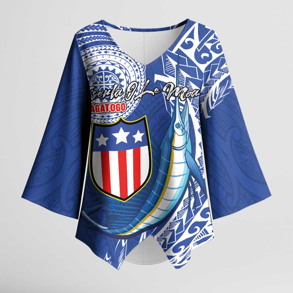 Personalised American Samoa Flag Day Kimono Sleeve Blouse Fautasi Race Fagatogo-Iseula O Le Moana Sailfish Tribal Style LT03 Female Multicolor - Polynesian Pride