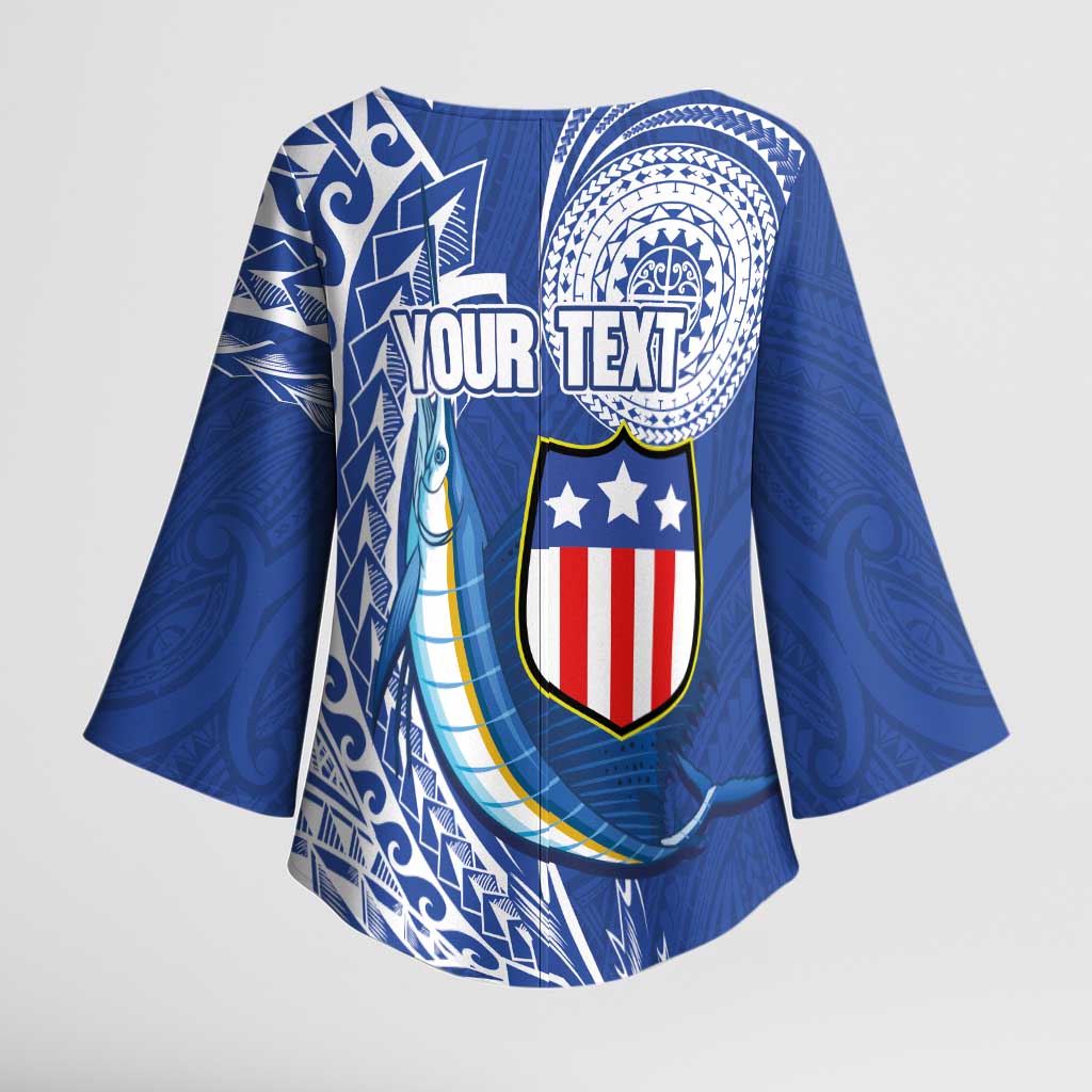 Personalised American Samoa Flag Day Kimono Sleeve Blouse Fautasi Race Fagatogo-Iseula O Le Moana Sailfish Tribal Style LT03 - Polynesian Pride