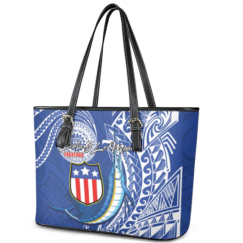 American Samoa Flag Day Leather Tote Bag Fautasi Race Fagatogo-Iseula O Le Moana Sailfish Tribal Style LT03 - Polynesian Pride