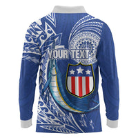 Personalised American Samoa Flag Day Long Sleeve Polo Shirt Fautasi Race Fagatogo-Iseula O Le Moana Sailfish Tribal Style