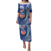 Personalised American Samoa Flag Day Puletasi Fautasi Race Fagatogo-Iseula O Le Moana Sailfish Tribal Style LT03 Long Dress Multicolor - Polynesian Pride