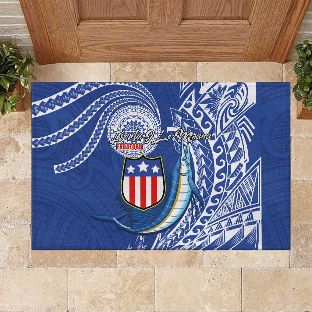 American Samoa Flag Day Rubber Doormat Fautasi Race Fagatogo-Iseula O Le Moana Sailfish Tribal Style