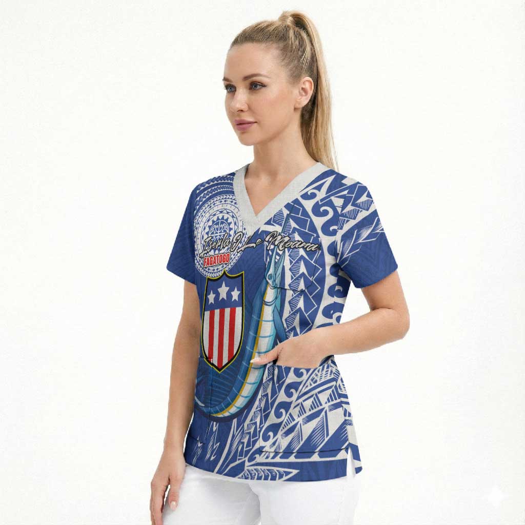 Personalised American Samoa Flag Day Scrub Top Fautasi Race Fagatogo-Iseula O Le Moana Sailfish Tribal Style LT03 - Polynesian Pride