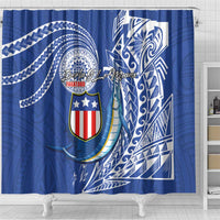 American Samoa Flag Day Shower Curtain Fautasi Race Fagatogo-Iseula O Le Moana Sailfish Tribal Style LT03 - Polynesian Pride