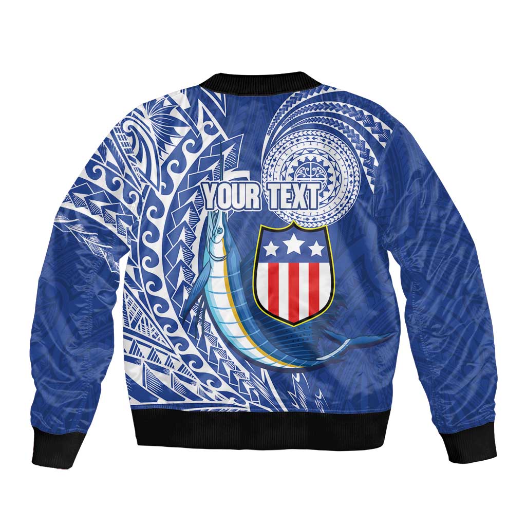 Personalised American Samoa Flag Day Sleeve Zip Bomber Jacket Fautasi Race Fagatogo-Iseula O Le Moana Sailfish Tribal Style LT03 - Polynesian Pride