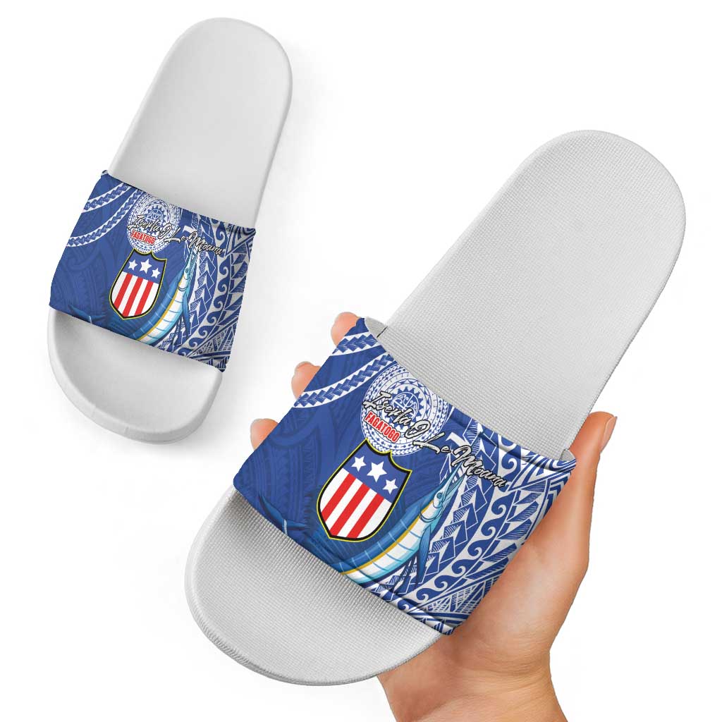 American Samoa Flag Day Slide Sandals Fautasi Race Fagatogo-Iseula O Le Moana Sailfish Tribal Style