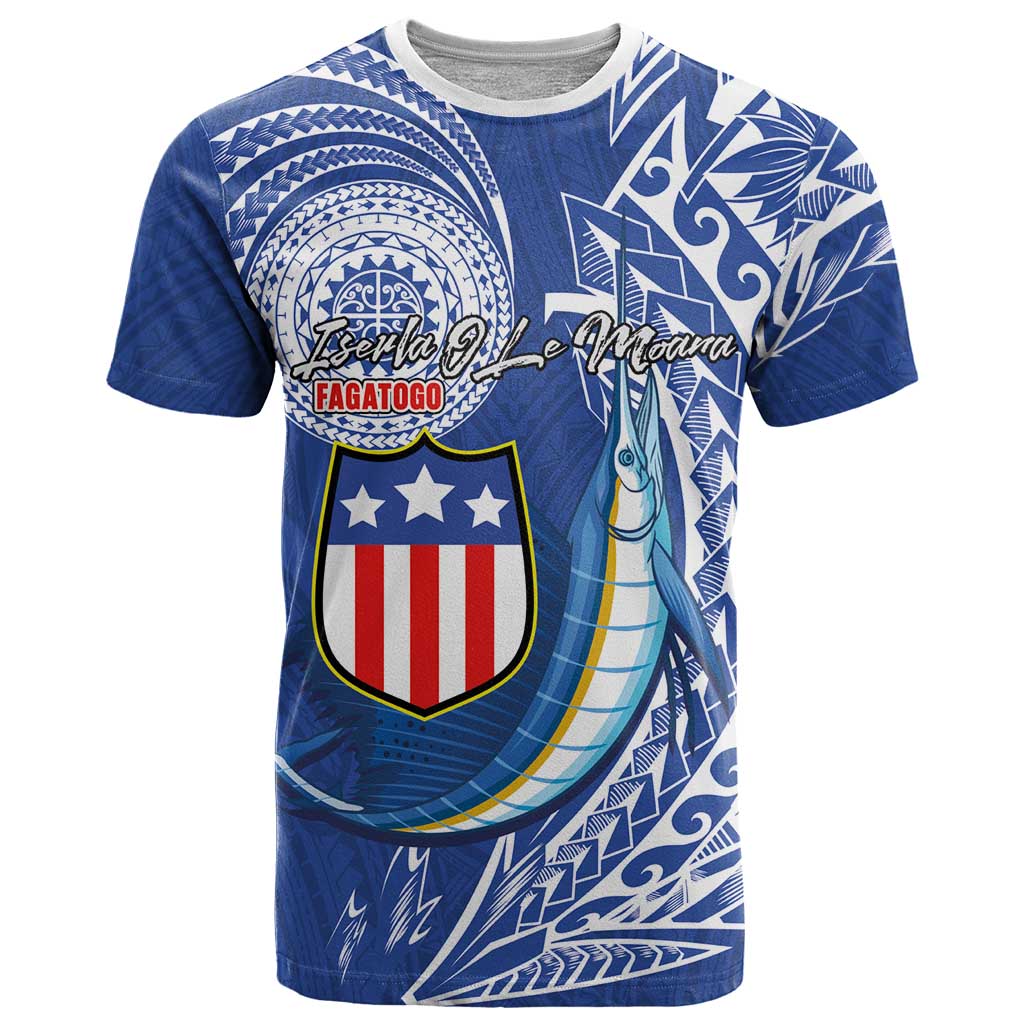 Personalised American Samoa Flag Day T Shirt Fautasi Race Fagatogo-Iseula O Le Moana Sailfish Tribal Style