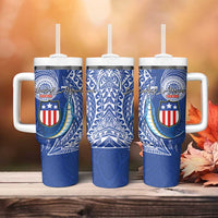 American Samoa Flag Day Tumbler With Handle Fautasi Race Fagatogo-Iseula O Le Moana Sailfish Tribal Style LT03 - Polynesian Pride