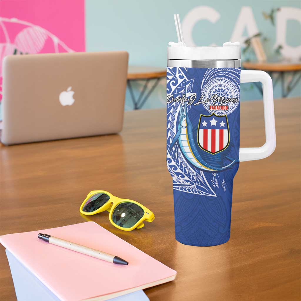 American Samoa Flag Day Tumbler With Handle Fautasi Race Fagatogo-Iseula O Le Moana Sailfish Tribal Style LT03 - Polynesian Pride