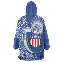 Personalised American Samoa Flag Day Wearable Blanket Hoodie Fautasi Race Fagatogo-Iseula O Le Moana Sailfish Tribal Style