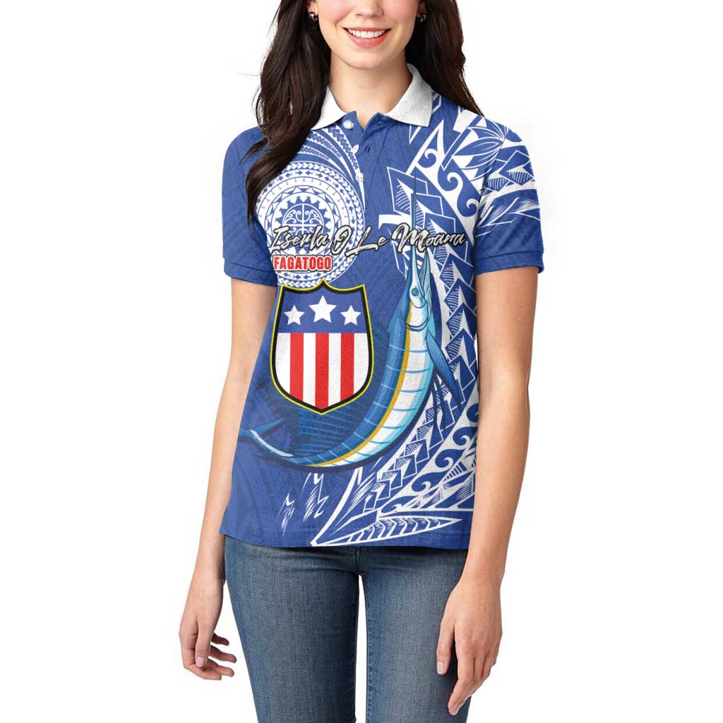 Personalised American Samoa Flag Day Women Polo Shirt Fautasi Race Fagatogo-Iseula O Le Moana Sailfish Tribal Style LT03 - Polynesian Pride