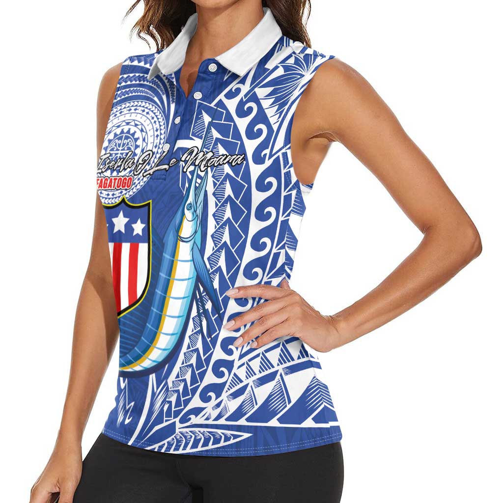Personalised American Samoa Flag Day Women Sleeveless Polo Shirt Fautasi Race Fagatogo-Iseula O Le Moana Sailfish Tribal Style LT03 - Polynesian Pride