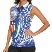 Personalised American Samoa Flag Day Women Sleeveless Polo Shirt Fautasi Race Fagatogo-Iseula O Le Moana Sailfish Tribal Style LT03 - Polynesian Pride