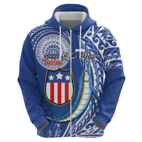 Personalised American Samoa Flag Day Zip Hoodie Fautasi Race Fagatogo-Iseula O Le Moana Sailfish Tribal Style LT03 - Polynesian Pride