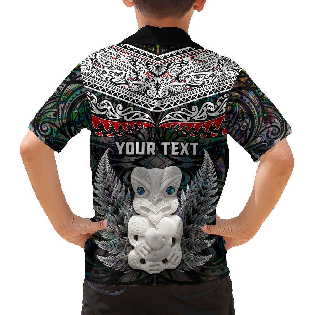 New Zealand Hei Tiki Family Matching Off Shoulder Long Sleeve Dress and Hawaiian Shirt Maori Green Papua Shell Pattern LT03 - Polynesian Pride