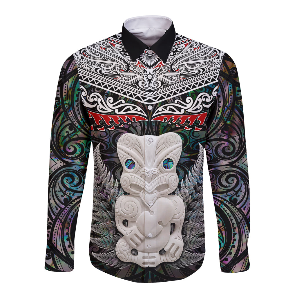 New Zealand Hei Tiki Long Sleeve Button Shirt Maori Green Papua Shell Pattern LT03 Unisex Green - Polynesian Pride